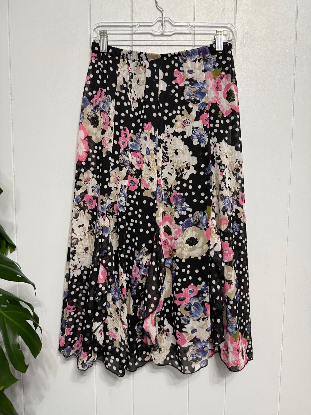 Notations Black Floral & Polka Dot Midi Skirt